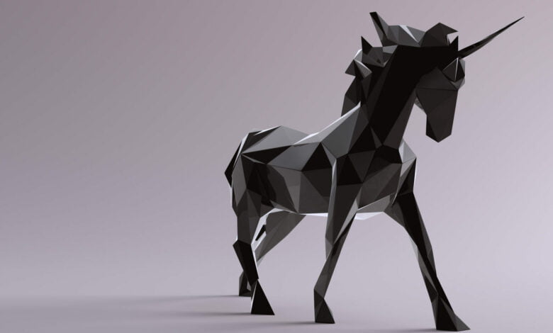 black unicorn made out of triangles 3d illustration stockpack istock scaled e1641923925459