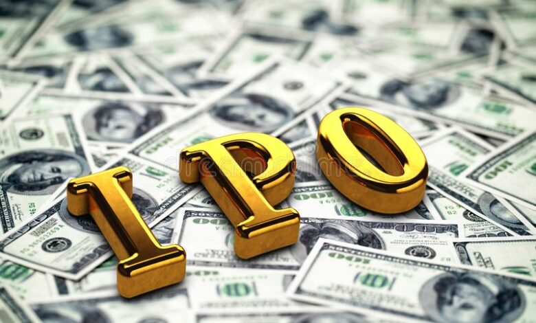 conceptual golden abbreviation ipo standing lying money dollars banknotes background d render 146692240