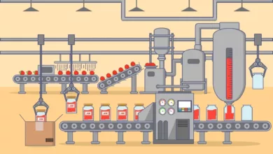 an illustration of a complete automated food processing system for jam production