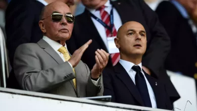 file photo tottenham hotspur owner joe lewis l and chairman daniel levy in the stands