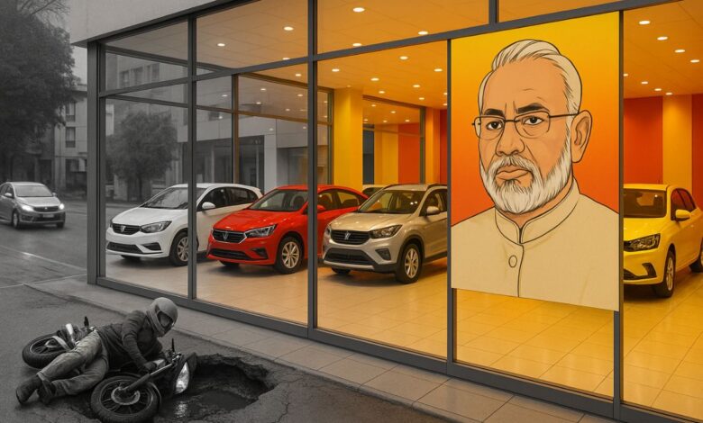 India’s Policy Paralysis Where PM Posters Shine Bright In Showrooms But Potholes In Road Swallow Cars…