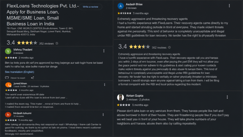 Flexiloans Google Reviews